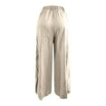 thumbnail image 5 of Women's High Waisted Linen Pants, Bohemian Style Wide Leg Casual Trousers with Pockets, Flowy Beach Vacation Outfits for Summer Travel and Daily Wear Beige L, 5 of 8