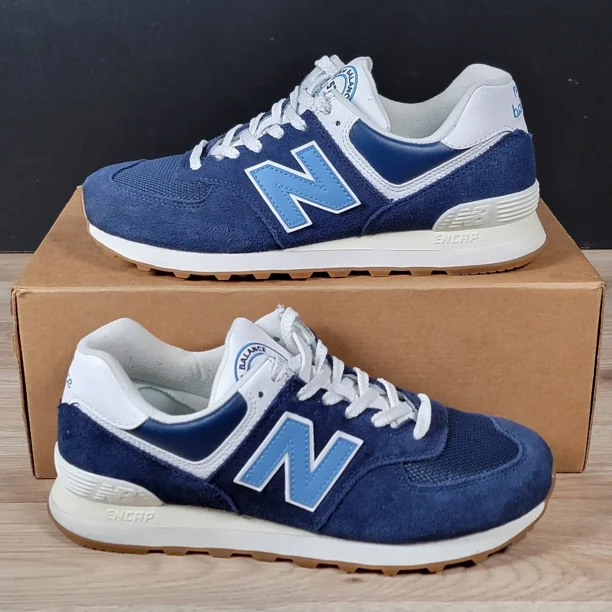 New Balance 574 Shoes Mens Size 9 D Blue White Suede Running Athletic U574BU2