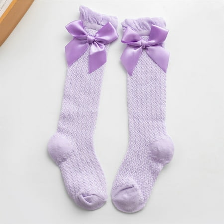 

XMMSWDLA Socks Deals Clearance Long Tube Socks Mesh Bowknot Mosquito Baby Socks Stripe Children Socks