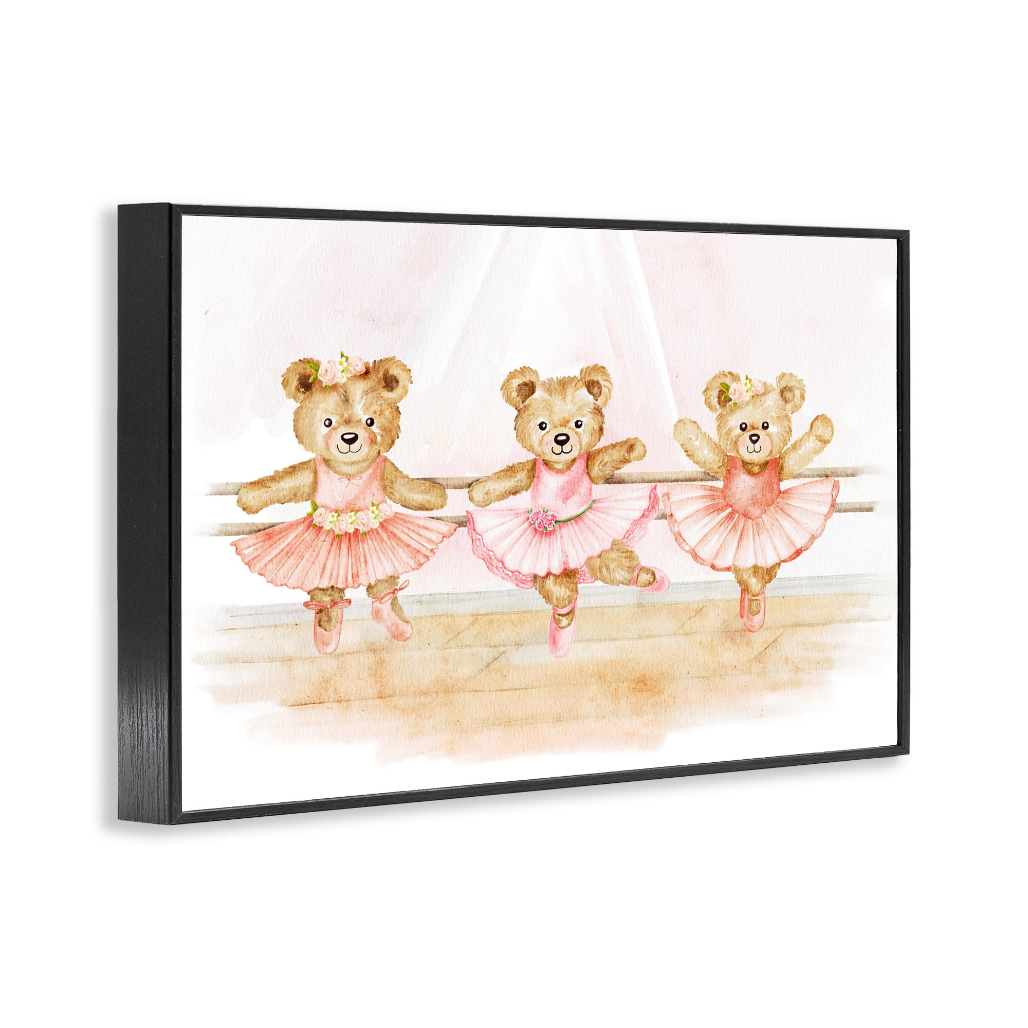 Ballet Teddies Triplet Black Framed Giclee Art, design by Amy Hall