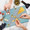 thumbnail image 4 of Afghan Cutting Board, Geometric Shapes with Triangles Rhombuses and Herringbone Zigzag Stripes, Decorative Tempered Glass Cutting and Serving Board, Large Size, Lilac and Pale Blue, by Ambesonne, 4 of 5