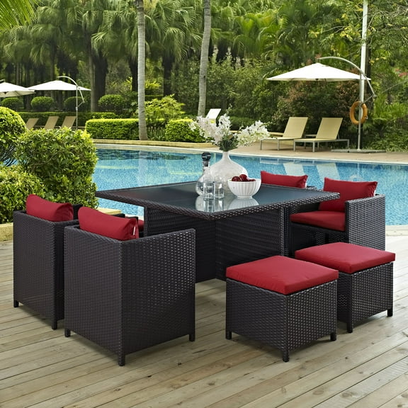 Modway Inverse 9 Piece Outdoor Patio Dining Set in Espresso Red