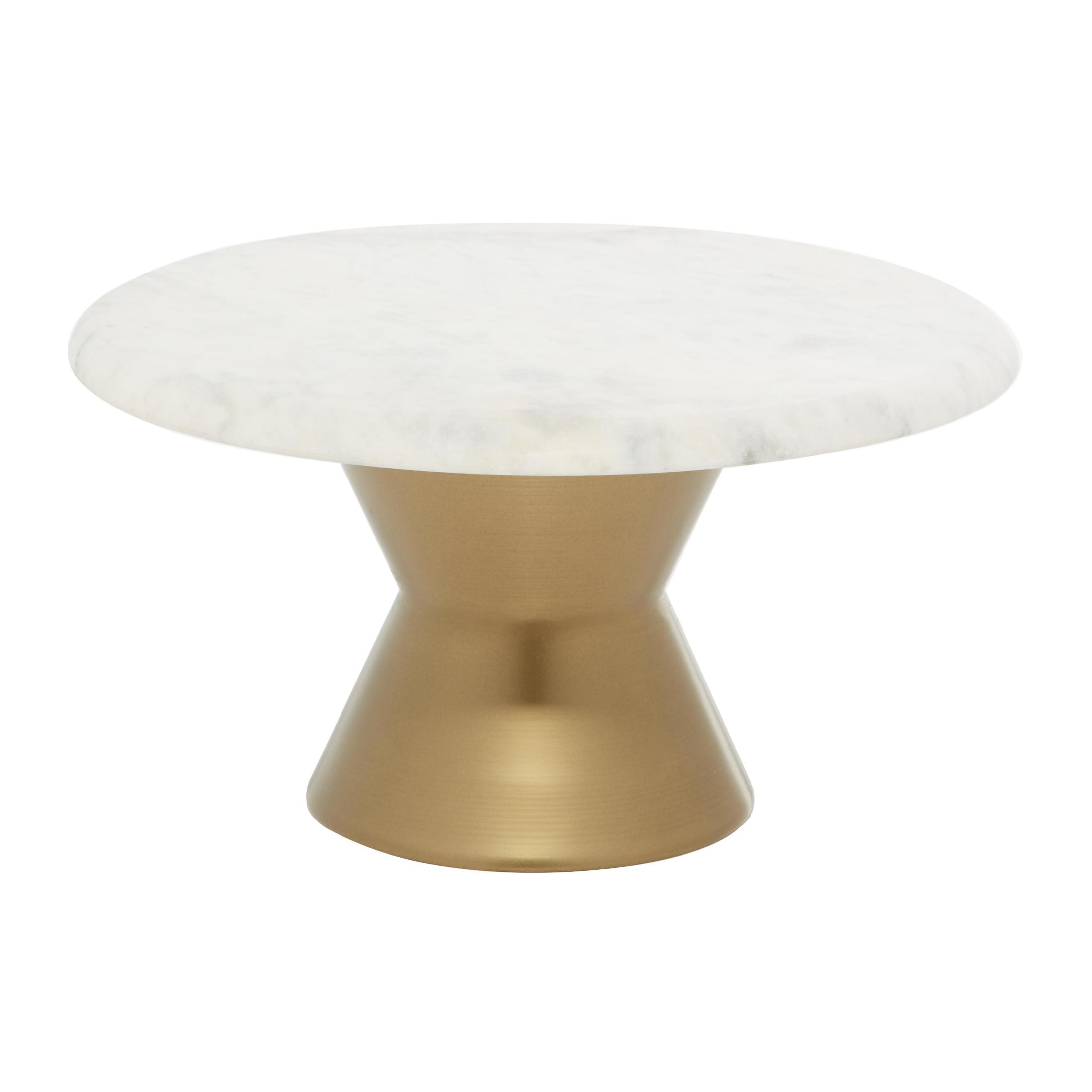 DecMode 12" x 7" White Marble Decorative Stand with Gold Base, 1-Piece
