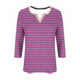 thumbnail image 5 of Jinhomg Womens 3/4 Sleeve T Shirts 2024 Trendy Striped Print Tunic Tops Casual Comfy V Neck Pullovers Fall Lightweight Going Out Wear Tees Fall Giving Hot Pink XL, 5 of 6