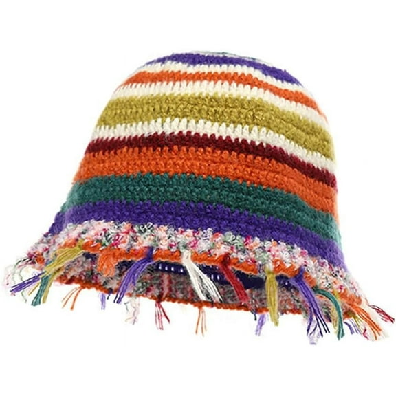 YooGuoGuo Women Winter Colorful Knit Handmade Crochet Bucket Hat Foldable Floppy Multicolored Beanie Cap
