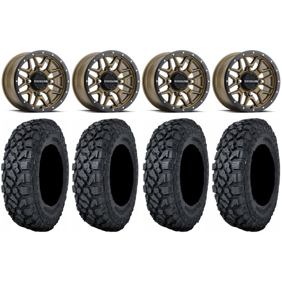 Raceline Krank 14" Bronze Wheels 28" Klever X/T Tires Can-Am Commander Maverick Renegade Outlander Defender