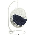 thumbnail image 1 of Modern Contemporary Urban Design Outdoor Patio Balcony Swing Chair, Navy Blue White, Rattan, 1 of 5