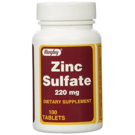 Rugby Zinc Sulfate 220 mg Tablets - Made with Zinc Sulfate Heptahydrate - Dietary Supplement - 100 Tablets