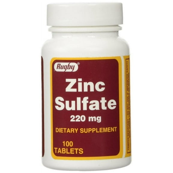 Rugby Zinc Sulfate 220 mg Tablets - Made with Zinc Sulfate Heptahydrate - Dietary Supplement - 100 Tablets