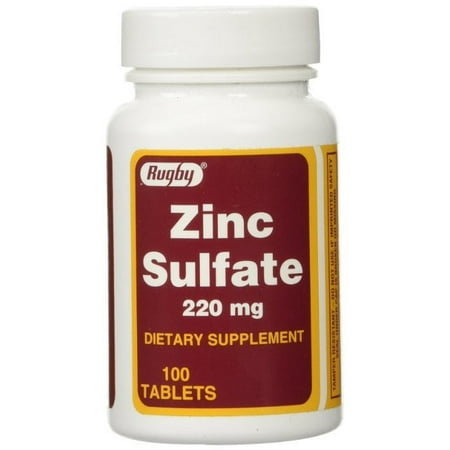 Rugby Zinc Sulfate 220 mg Tablets - Made with Zinc Sulfate Heptahydrate - Dietary Supplement - 100 Tablets