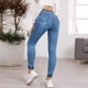 thumbnail image 5 of Pantalones vaqueros de bolsillo con cremallera y vendaje con agujeros para mujer, pantalones vaqueros informales acampanados de pierna ancha Pompotops ulkah942855, 5 of 8