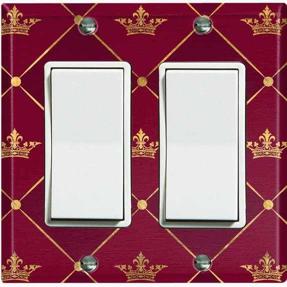 Metal Light Switch Plate Cover Elegant Yellow Crown Tufted Burgundy Damask DAM085