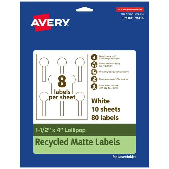 Avery EcoFriendly Lollipop Labels, 1-1/2" x 4", 80ct