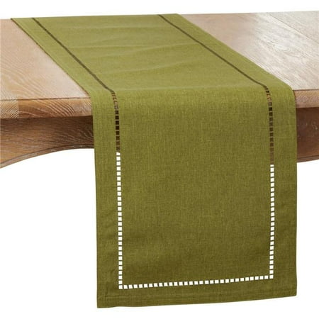 

SARO 14 x 72 in. Oblong Green Laser-Cut Hemstitch Table Runner