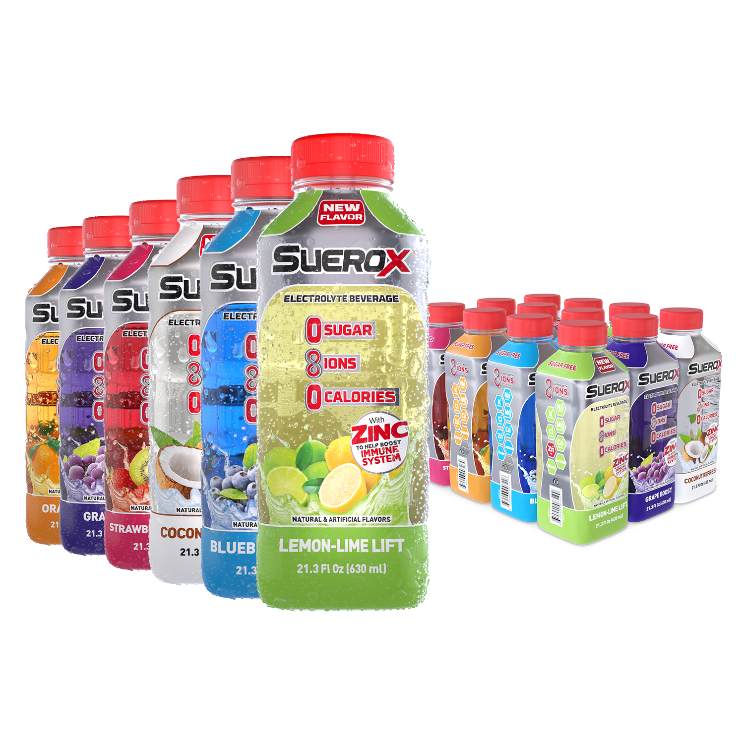 SueroX Zero Sugar Electrolyte Drink for Hydration and Recovery, Party Pack, 21 oz , 12 ct