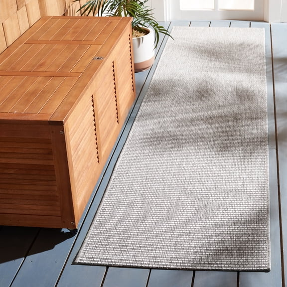 SAFAVIEH Courtyard Wayra Solid Indoor/Outdoor Runner Rug, Ivory/Grey, 2'2" x 9'