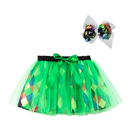 

Kids Girls Ballet Skirts Clothes Party Patchwork Color Tulle Dance Skirt Hairpin Set