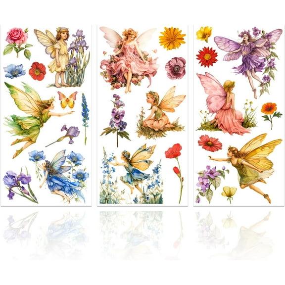 3 Pcs Fairy and Flower Rub on Transfers for Furniture and Crafts Decals 6x12 inch Furniture Transfer Stickers