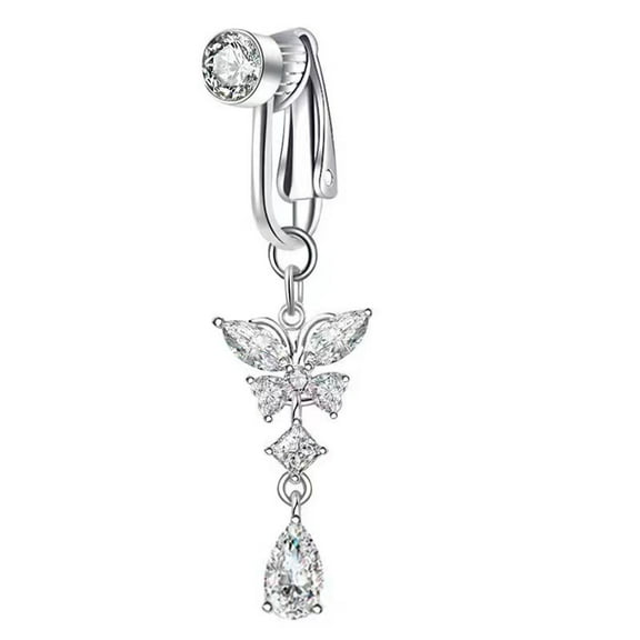 304 Stainless Steel Pave Clear Cubic Zirconia Clip on Belly Rings Stainless Steel color Butterfly 45mm