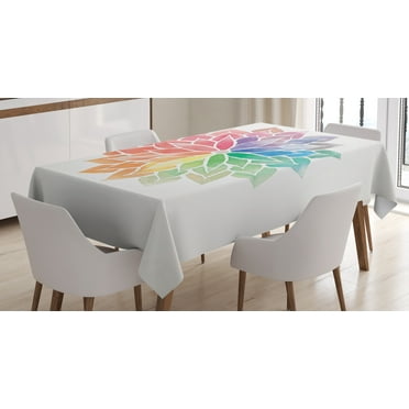 Ambesonne Rainbow Mandala Tablecloth Rectangular Table Cover, Petals, 60"x84", Multicolor