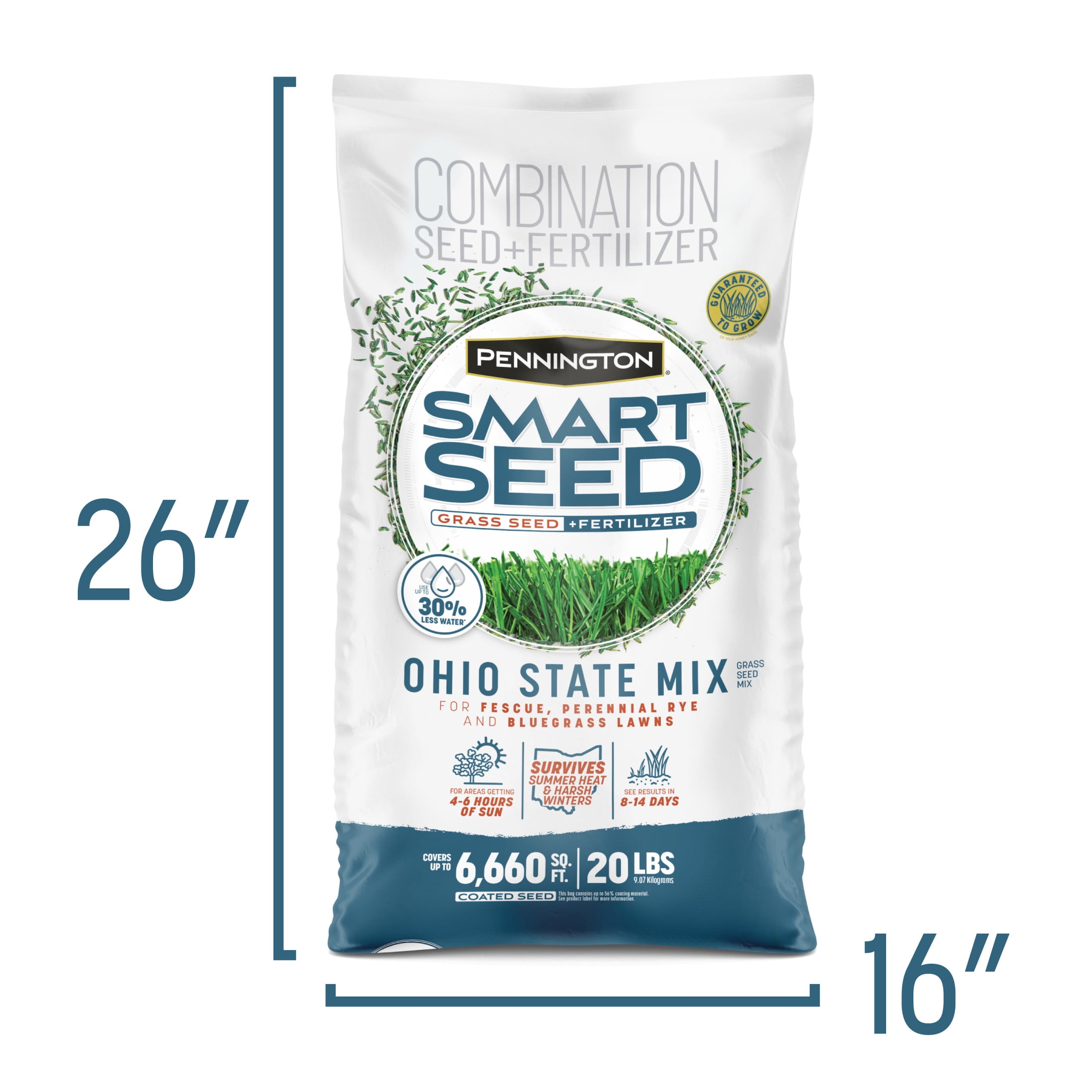 Pennington Smart Seed Ohio State Mix Grass Seed, for Sun to Partial Shade, 20 lb. New Bag