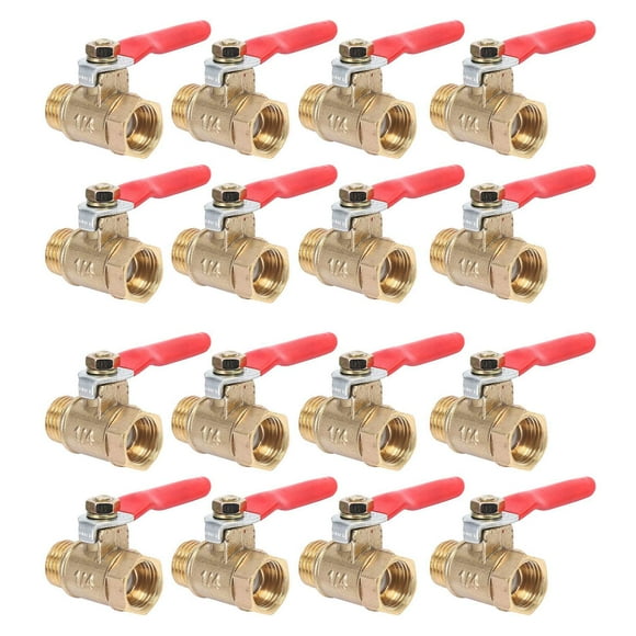 16PCS 1/4 Inch Heavy Duty Brass Ball Valve Shut Off Switch Male and Female NPT Thread Pipe Fitting