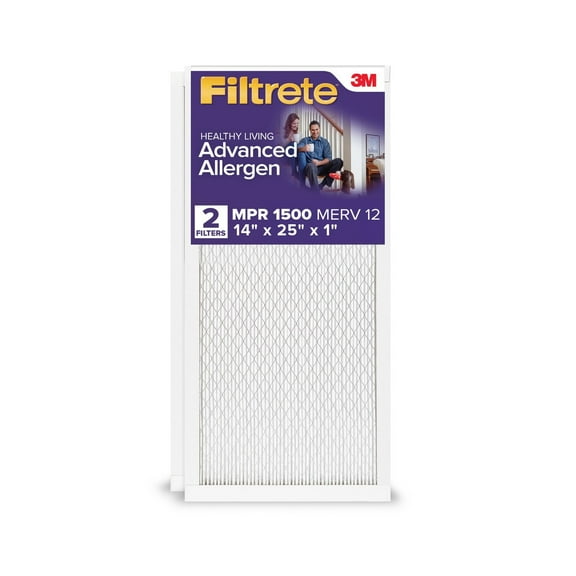 Filtrete 14x25x1 Air Filter, MPR 1500 MERV 12, Advanced Allergen Reduction, 2 Filters