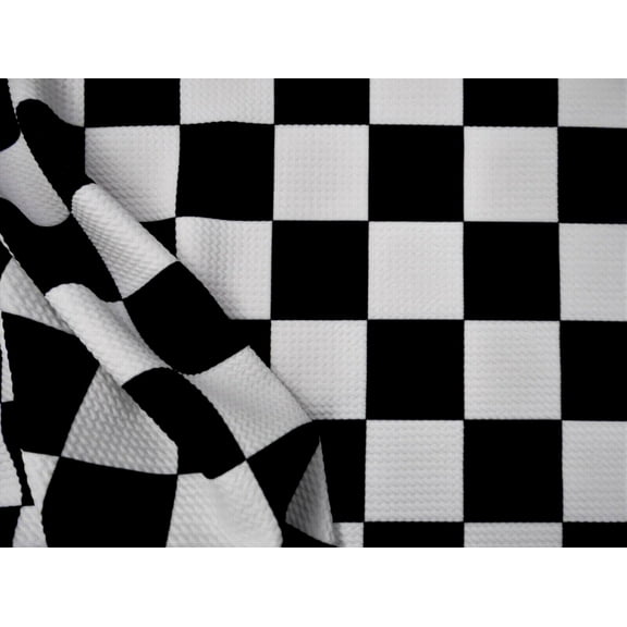 Bullet Printed Liverpool Textured Fabric 4 way Stretch Checkered Black White T29