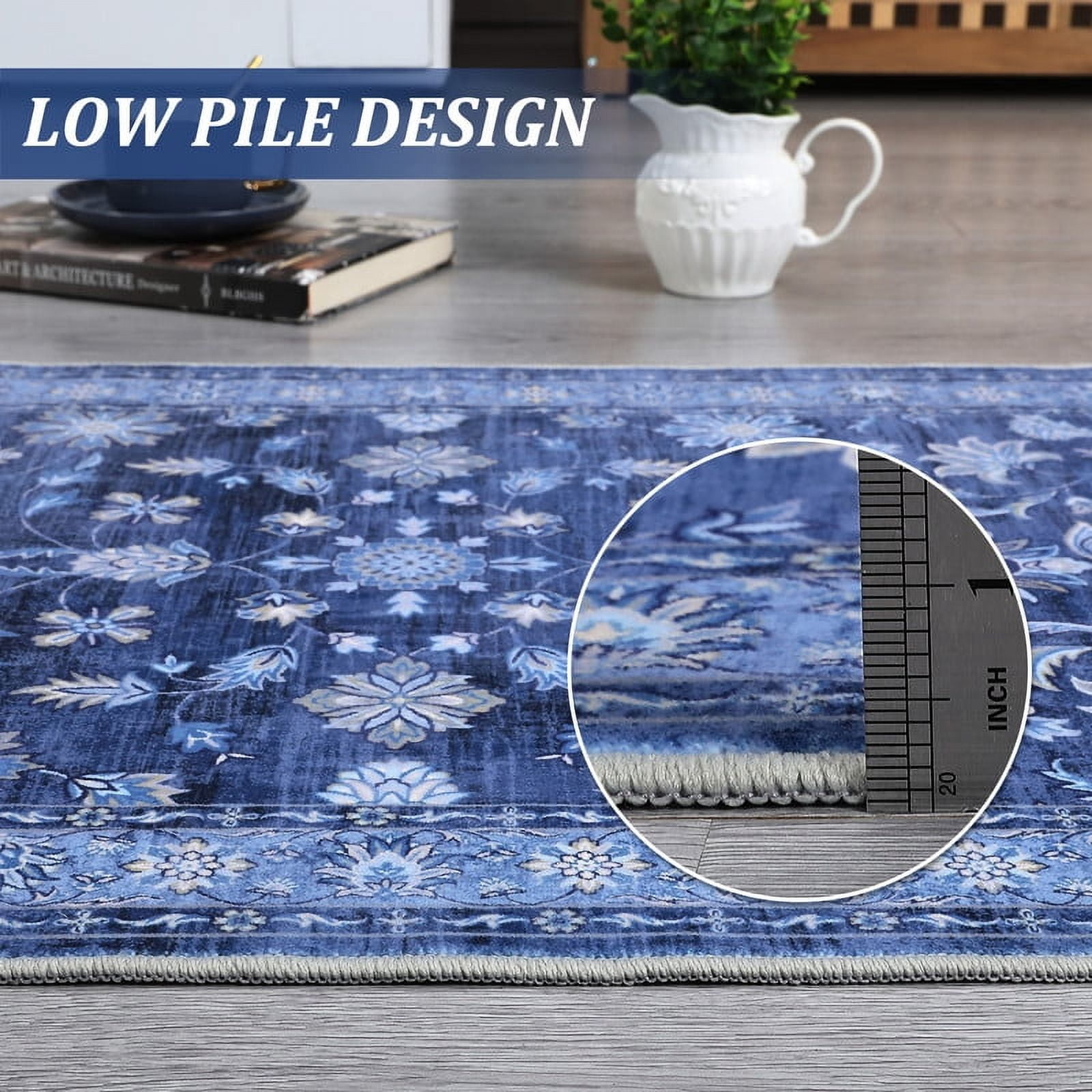 Area Rugs 10'x13' for Living Room Vintage Non Slip Washable Rugs for Dining Room Bedroom Indoor Rugs for Office Blue