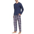 thumbnail image 3 of MoFiz Pjs Men's Pajama Sets Long Sleeve Top Checkered Pants Cozy Loungewear 2 Pieces, 3 of 6