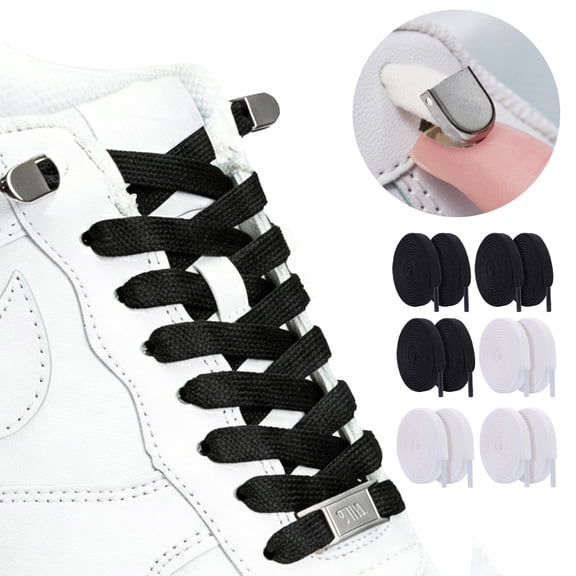6Pcs No Tie Elastic Shoelaces Quick Lock, One Size Fits All, for Kids and Aults, 3 Black 3 White