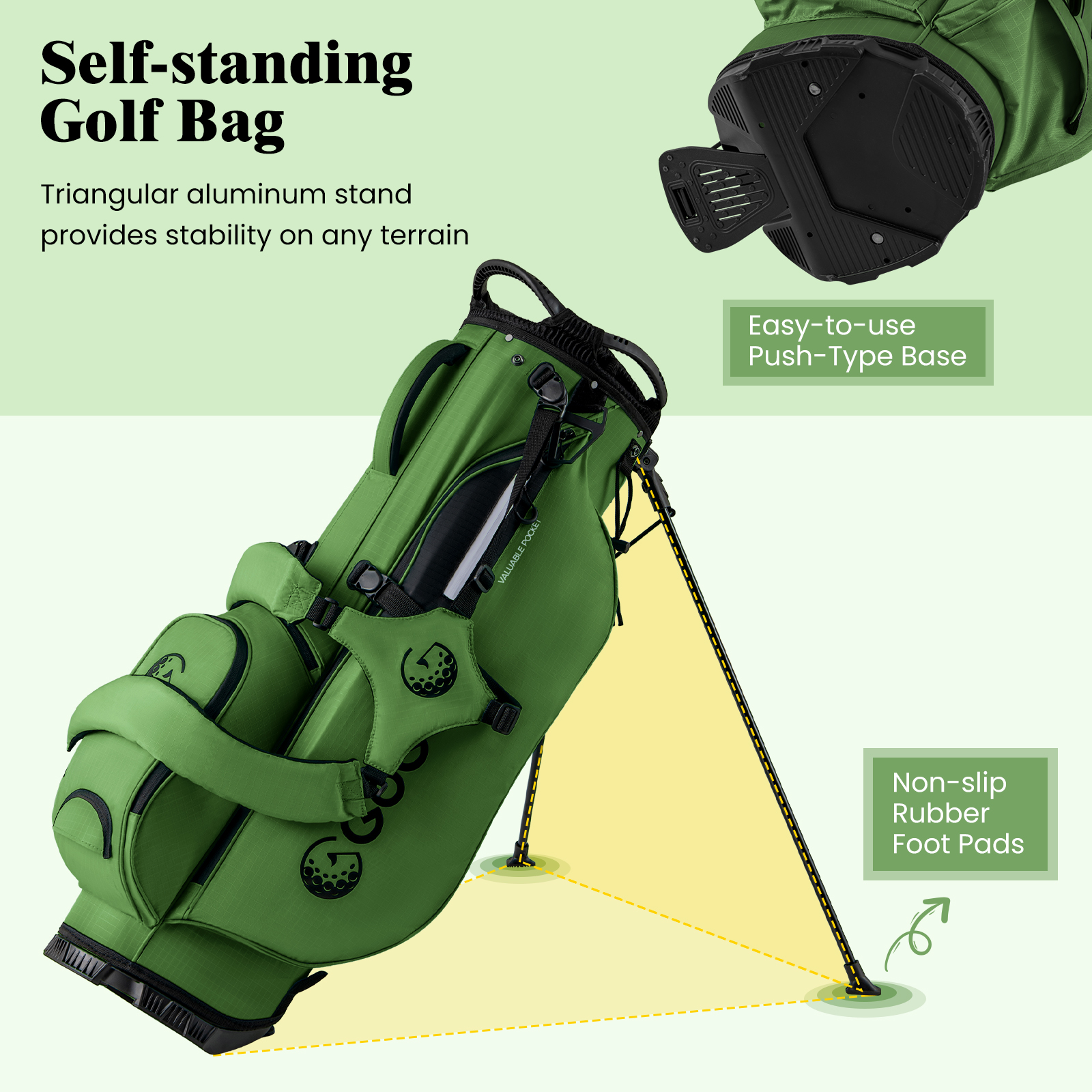 Gymax 8-Way Golf Stand Bag w/ 5 Pockets Lightweight Portable Golf Club Bag Handles Green