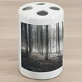 thumbnail image 1 of Winter Ceramic Toothbrush Holder, Scene of Dark Spooky Misty Forest Veiled with Fog Mystic Birches Print, Decorative Versatile Countertop for Bathroom, 4.5" X 2.7", Brown White, by Ambesonne, 1 of 4