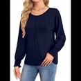 thumbnail image 3 of Camisas de Larga para Mujer, Blusas Plisadas Informales de Negocios con Puños Fruncidos. Azul Oscuro L, 3 of 8