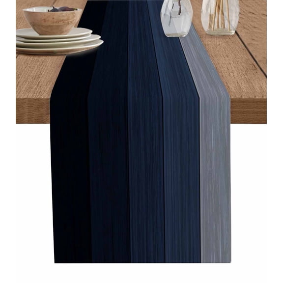 Blue Gray Table Runner 60 Inches, Farmhouse Vintage Gradient Abstract Art Bed Runner Dresser Scarves Tabletop for Indoor Outdoor Parties/Ceremony/Banquet, 13" x 60"