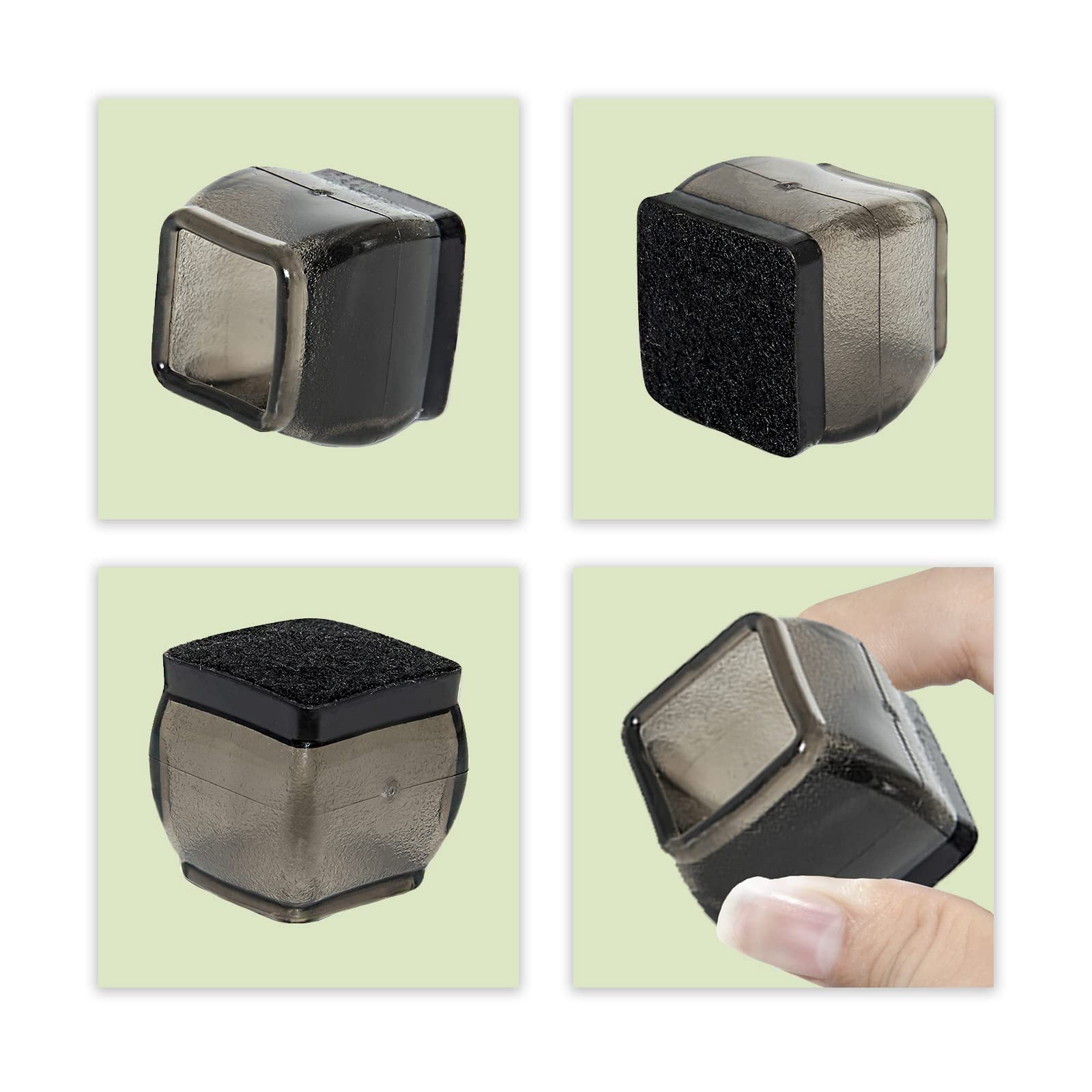 Flyshop Soft TPR Rubber Leg Tips with Felt Square Chair Leg Caps Furniture Floor Protectors, Small, 7/8" to 1-3/16" (22 to 30 mm), Black, 10PCS