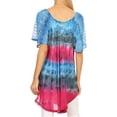thumbnail image 2 of Sakkas Monet Long Tall Tie Dye Ombre Embroidered Cap Sleeve Blouse Shirt Top - Blue / Pink - One Size, 2 of 5