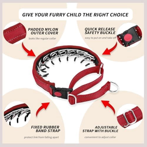 No Pull Martingale Dog Collar for Large Medium Small Dogs, Heavy Duty Nylon Reflective Adjustable Anti Pull Slip Collar with Buckle for Training Walking M Red