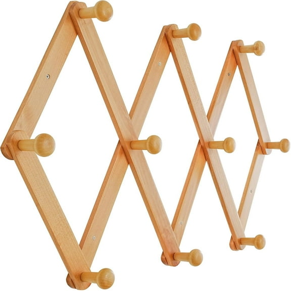 LQQBOX Accordion Wall Hanger, Modern Expandable Coat Rack Wall Mounted, Solid Wooden Wall Hat Rack, 10 Peg