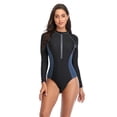 thumbnail image 2 of Traje de surf con protección solar, color sólido, costura, cremallera, manga larga, bikini, traje de baño para mujer, 2 of 5