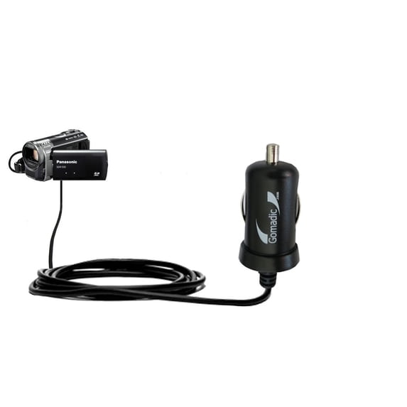 Gomadic Intelligent Compact Car / Auto DC Charger suitable for the Panasonic SDR-S50 Video Camera - 2A / 10W power at half the size. Uses Gomadic TipE