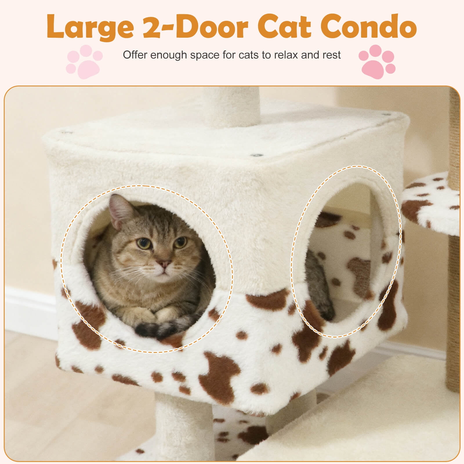 Costway Modern Cat Tree with Wide Upholstered Perch & 2-Entrance Cat Condo Scratching Posts