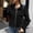 Black, variant on Women's Faux Suede Cropped Moto Jacket Zip Up Collared Long Sleeve Top with Pockets Casual Streetwear Fall Winter Outerwear Coat for Women Navy XL