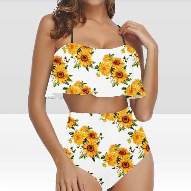 Pisexur Tankini Swimsuits for Women Tummy Control Two Piece Bathing Suits Ruffled Flounce Tankini Top with High Waisted Bottom Bikini Set