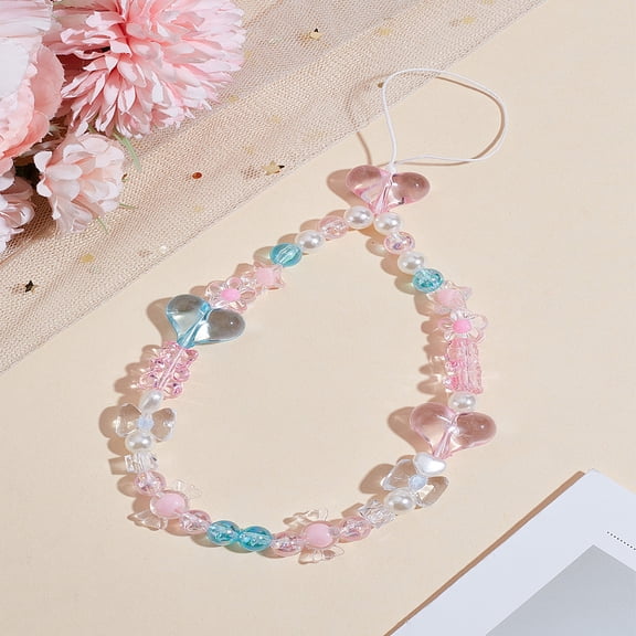 1Pcs Acrylic Beads Phone Charm for Women Heart & Candy & Round Decorations Pendants Colorful Mobile Chain Wristlet for Keychain Clasps