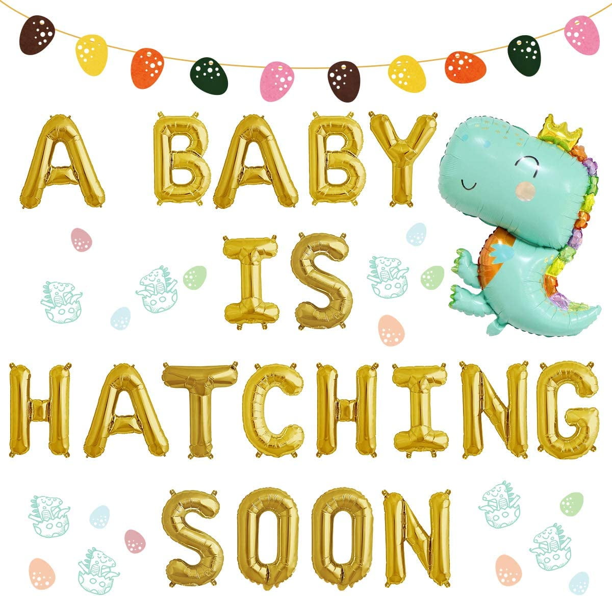 Dinosaur Baby Shower Decoration for Boy a Baby Dinosaur is Hatching Soon Gold Letter Balloons Dinosaur Egg Banner Garland Dinosaur Party Supplies