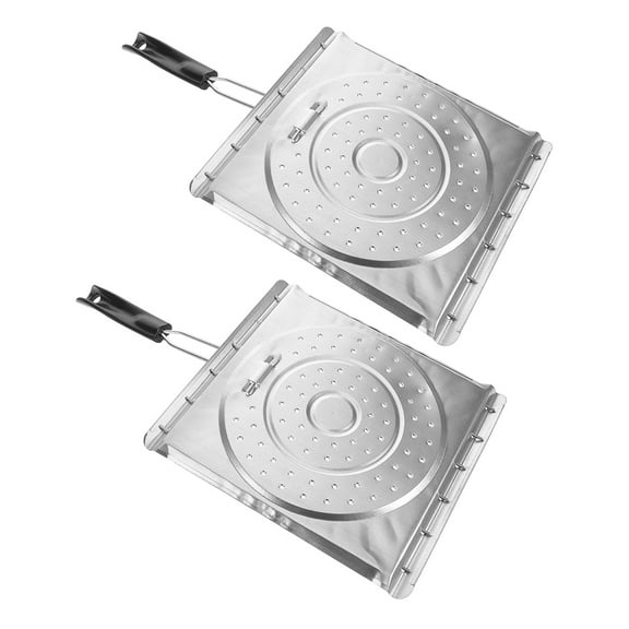 FRCOLOR FRCOLOR 2pcs Stovetop Toaster for Tortillas with Foldable Handle Camping Folding Toast Baking Tray Grill for Outdoor Cooking