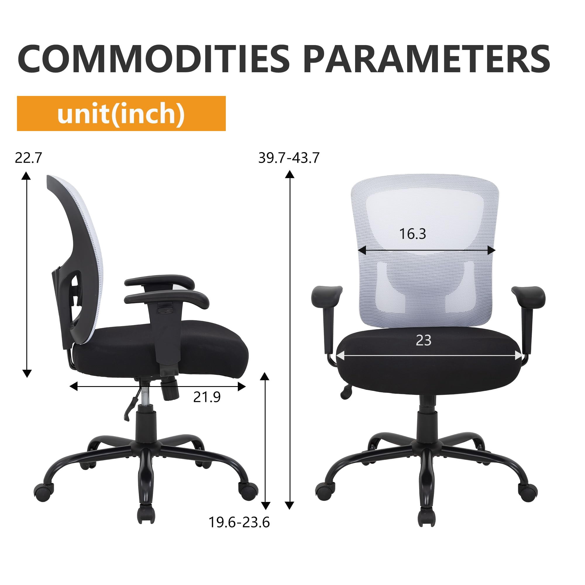 FDW 500lb Big & Tall Office Chair - Ergonomic w/Lumbar Support & Wide Seat for Home Office (White)
