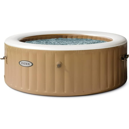 Intex: PureSpa: Sahara Tan Inflatable Hot Tub Set - 4 Person - 77" Round Outdoor Heated Bubble Spa, Jet Massage, Cover, Hard Water Treatment System