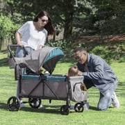 Jeep Sport All-Terrain Stroller Wagon by Delta Children - Includes Canopy, Parent Organizer, Adjustable Handlebar, Snack Tray & Cup Holders, Grey/Blue Moon